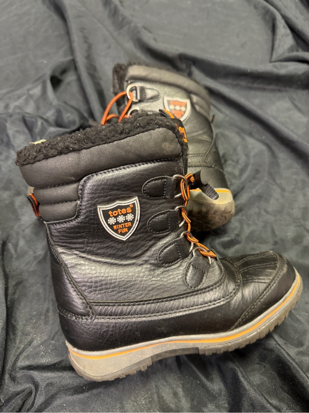 totes Kids Black winter Boots with Orange Trim